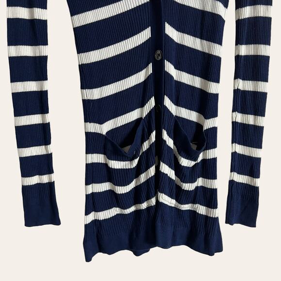 L’Agence Korin Blue White Striped Ribbed Button Front Cardigan Oversized Sweater - Picture 5 of 9